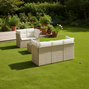 Conjunto de sofás de ratán beige para patio, 11 piezas, diseño contemporáneo, muebles de jardín para exteriores - Product Image 2