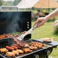 Ensemble de 4 outils de barbecue en acier inoxydable avec fourchette, couteau, pince et spatule à long manche - Durable, antiadhésif, minimaliste et portable