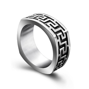 Bague en acier titane à motif de grande muraille pour hommes, design géométrique, bijoux pour l'index, cadeau SA604 - Product Image 3