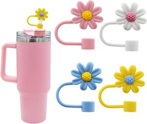 Flower Silicone Straw Topper for <b>Cup</b> Dust-Proof Reusable 10mm 0.4in Tips Lids Multi-Design - Product Image 5