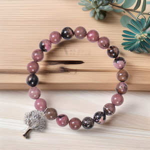 Il braccialetto di perline in pietra rosa zebra rosa di nuovo Design è abbinato a un accessorio albero della vita per ornamenti di gioielli alla moda - Product Image 1