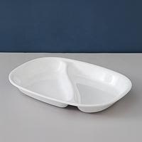 Assiette de service en mélamine blanche à 2 compartiments, idéale pour la restauration en gros
