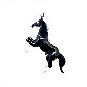 Figurine de cheval en verre artisanal noir et blanc, sculpture d'animal en position de dressage, ornement de décoration intérieure - Product Image 1