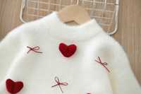 Ensemble de vêtements pour filles, 2 pièces, pull en tricot blanc à motifs de cœurs + jupe tutu rouge, vêtements tendance pour enfants, filles, hiver 2026