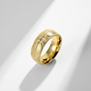Western hip-hop sculpted basketball frosted <b>titanium</b> steel gold-plated <b>ring</b>, unique retro punk jewelry. - Product Image 3