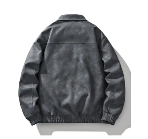 وصل حديثًا جاكيت رجالي من الجلد الصناعي الراقي عصري فضفاض بطية صدر علوية بشعار مخصص جاكيت أمامي برباط صبغ خريفي من الشركة المصنعة - Product Image 4