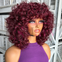Perruques Fabriquées à la Machine 250% de Densité en Gros, Perruques Bouclées Bouncy SDD Super Double Drawn Colorées de 12 Pouces, Perruques de Cheveux Humains Sans Lacet