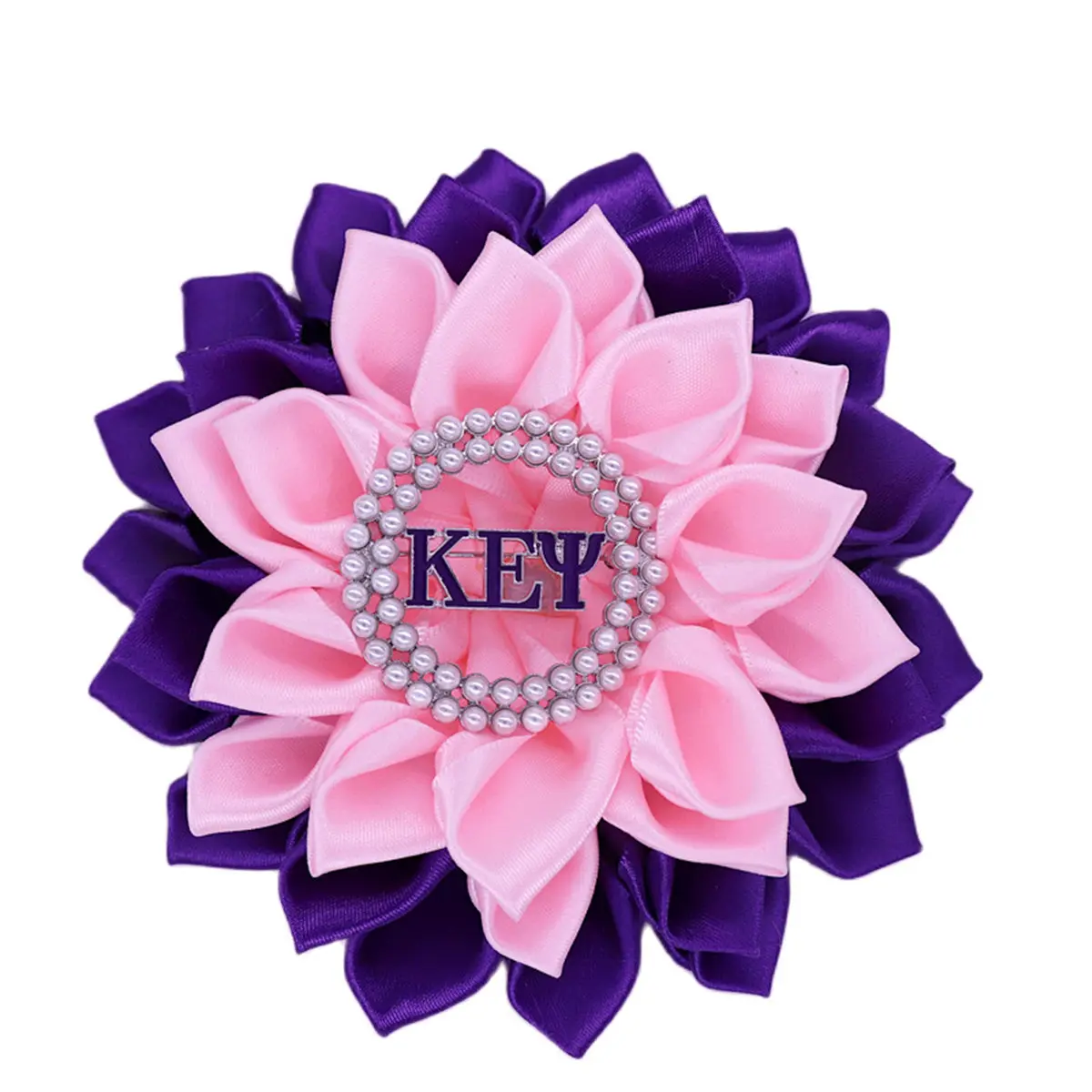 Paars Roze Zijden Lint Bloem Ontwerp Parel Militaire Studentenvereniging Epsilon Psi Griekse Letters Pin Corsage Club Broche Sieraden