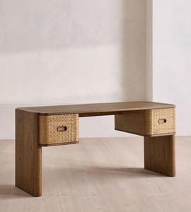Custom Designer Solid Wood Vanity Table <b>Oak</b> <b>Frame</b> Hand Carved Hammered Drawer Fronts Dressing Table For Modern Bedroom Interior - Product Image 1