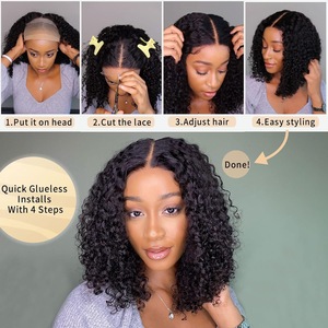 Perruque Lace Front Remy pour femmes européennes et américaines, noire, courte, bouclée crépue, densité 200%, avec tube central de petite taille - Product Image 5