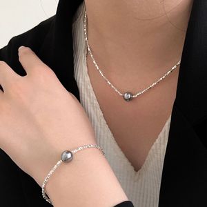 S925 Sterling Silver Bead Necklace <b>Bracelet</b> Set <b>Ball</b> Shape 925 Silver Everyday Wear - Product Image 1