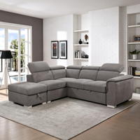 Canapé-lit sectionnel en L avec fonction de sommier escamotable, appui-tête réglable et ottoman de rangement – Vente directe usine