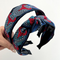 Européenne Américaine Ethnique Designer De Mode Accessoire De Cheveux Femme Tête De Taureau Motif Broderie Noué Large Bandeau Bandeau