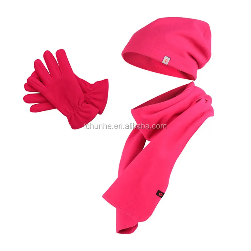 promotional polar fleece winter scarf hat glove setS warm sets customer logo pack cheap wool polyester scarf