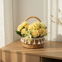 Panier à fleurs en rotin fait main bleu saule avec couvercle, panier en bois avec poignée pour la décoration intérieure