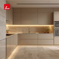 Meuble de cuisine en forme de L Alland Modern, finition laquée mate, panneau en plaque, avec éclairage LED, facile à assembler.