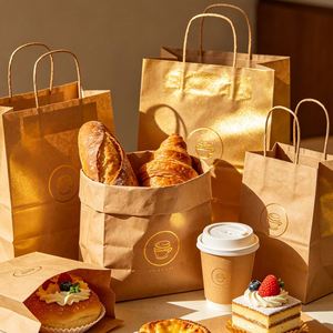 Bolsa de Papel Kraft Marrón Reciclable con Impresión Personalizada para Cafetería, Panadería, Regalos Navideños, Empaque para Minoristas - Product Image 1