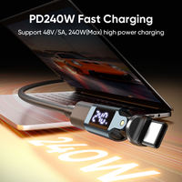 Adaptateur USB-C NKIWI 240W en alliage d'aluminium, Type-C mâle/femelle, rotation à 540 degrés, affichage numérique, charge rapide DC PD pour ordinateur portable