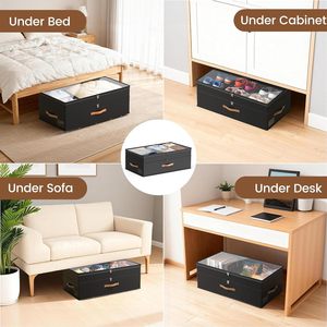Contenedor de Almacenamiento Debajo de la Cama XXL de 90L con Ruedas, Contenedores de Almacenamiento con Ruedas Ajustables en Altura con Tapas Transparentes, Cajones Debajo de la Cama para Dormitorio - Product Image 6