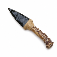 Poignard en obsidienne fait main de 19 cm, couteau en cristal enveloppé de corde de chanvre, objet de collection, décoration, cadeau