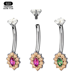 <b>Titanium</b> Navel <b>Stud</b> Flower Shape 1.6mm G23 Prong Setting Crystal Belly Ring Jewelry - Product Image 5