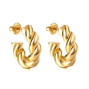 Nueva Tendencia, Pendientes de Aro de Moda Únicos Chapados en Oro PVD de 18K, Joyería de Acero Inoxidable Personalizada al por Mayor, Pendientes en Forma de C con Diseño de Cuerda Trenzada - Product Image 6