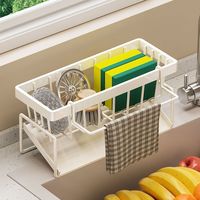 Organisateur de rangement mural 2-en-1 en métal pour évier, porte-éponges et porte-bols, type boîte, pour cuisine
