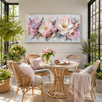 Peinture à l'huile abstraite romantique 3D texturée avec fleurs blanches, texture épaisse, peinte à la main, cadre en bois, art mural, taille personnalisée, œuvre d'art originale