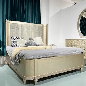 High-end mobilya antika lüks tarzı ithal katı ahşap çerçeve yatak odası seti yatak ve gece standları set