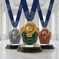 Coupe de récompense personnalisée avec logo du fabricant, médailles en alliage de zinc pour les sports mondiaux, médailles en métal doré et argenté, trophée de football en métal pour les champions