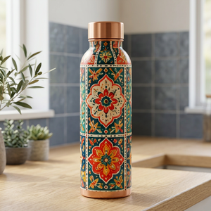 Vintage Floral Pattern Copper <b>Water</b> <b>Bottle</b> Leak Proof with Copper Lid Portable <b>Metal</b> EcoFriendly Drinkware - Product Image 1