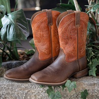Bottes de cowboy de qualité supérieure en gros Bottes de cowboy en cuir marron de luxe Goodyear Welt Talon épais Bout carré Bottes de cowboy pour hommes