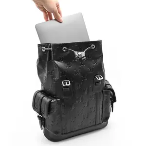 Amazing Design PU Leather Bag Laptop Backpack Large Capacity Travel Bag With Whole Body Embossed Logo