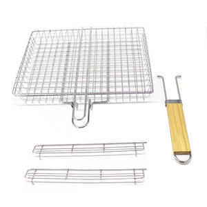 Parrilla de barbacoa con mango de madera de acero inoxidable resistente al calor, cesta de parrilla de barbacoa portátil para asar accesorios de parrilla de carne - Product Image 2