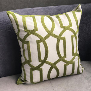 Modern Geometric Cord Embroidery Gray & Green Cotton Decorative Cushion <b>Cover</b> 45 X 45 Cm <b>for</b> Sectional <b>Sofa</b> - Product Image 4