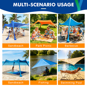 Tapis de plage d'été surdimensionné coupe-vent avec 4 piquets de sol, léger, pliable et portable, sans sable - Product Image 3