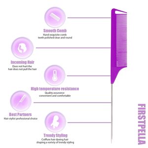 High Quality Heat Resistant Parting Hair <b>Comb</b> Custom Logo ABS Rat Tail <b>Comb</b> Anti Static Braiding <b>Comb</b> - Product Image 2
