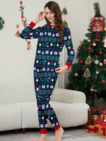 Ensemble pyjama long à manches longues imprimé fleurs contrastées pour parents et enfants, chaussons et masque pour les yeux pour Noël d'hiver