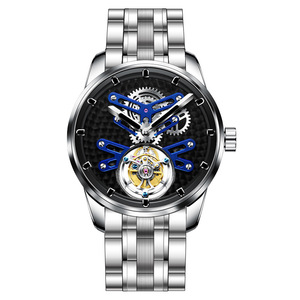 Montre mécanique AESOP Tourbillon pour hommes, cristal saphir, étanche 50M, bracelet en cuir squelette, montre-bracelet de luxe - Product Image 1