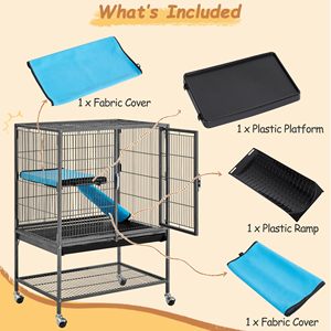 Cage à roulettes en métal pour rats/furets/chinchillas adultes, cage pour petits animaux avec rampe et plateforme amovibles, noire - Product Image 6