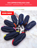 Étui carré en jean doux personnalisé avec logo et couleur, fermeture éclair, pour lunettes optiques de haute qualité, impression sur tissu pour myopie, vente en gros
