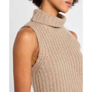 Gilet Maglione <span class=keywords><strong>Senza</strong></span> <span class=keywords><strong>Maniche</strong></span> a Collo Alto in Filato Spesso Personalizzato da Donna, in Misto Cashmere, Lavorato a <span class=keywords><strong>Maglia</strong></span> a Costine, all'Ingrosso - Product Image 4