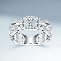 Iced Out Kettenglieder-Ring Vollbesetzt mit Moissanit Brillantschliff 925 Sterling Silber Unisex Hip-Hop Breiter Rhodium-Plattierter Ring