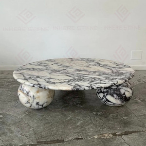 Tavolino da Caffè Moderno Rotondo in Marmo Calacatta Viola con <span class=keywords><strong>3</strong></span> Gambe Sferiche, Arredamento Naturale per Soggiorno, <span class=keywords><strong>Tavolini</strong></span> da Centro in Marmo - Product Image 2