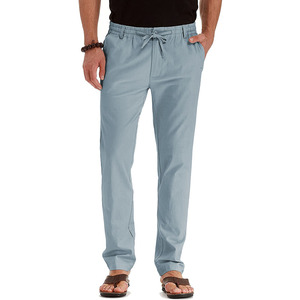 Pantalon décontracté gris pour homme en mélange de lin et de coton, coupe droite, respirant et confortable pour un usage quotidien - Product Image 5