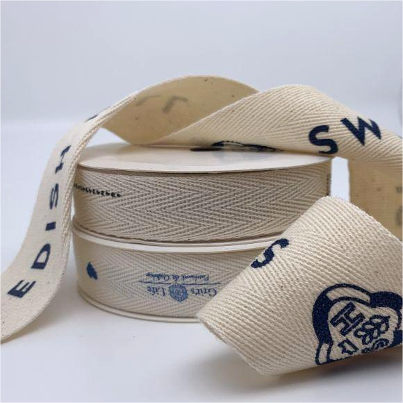 Pano Stock Wholesale 100% Soft Natural Cotton Double Face Ribbon Recycled 50 Yards/roll Gift Packing Wrap Custom Printed Custom