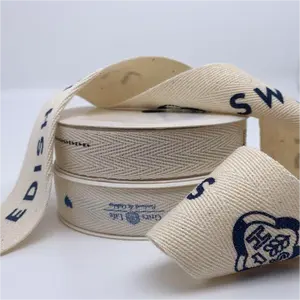 Pano现货批发100% 软天然棉丝带礼品包装包装定制印花棉丝带卷带标志