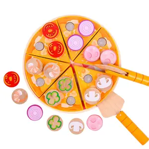 Vendita all'ingrosso frutta giocattolo-Vendita calda bambini giocano cucina cibo in legno giocattolo simulazione legno Pizza Cutter Set giocattolo per bambini