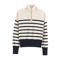 MYST&ZA Damenmode 2026 Herbst Neuerscheinung: Stilvoller, Eleganter, Schlichter, Vielseitiger Reißverschluss-Streifenstrickpullover 536032
