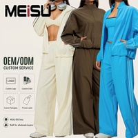 Ensemble de sport color block : Veste zippée à col montant et pantalon taille haute à séchage rapide, extensible dans les 4 sens, vêtements de sport à marque privée